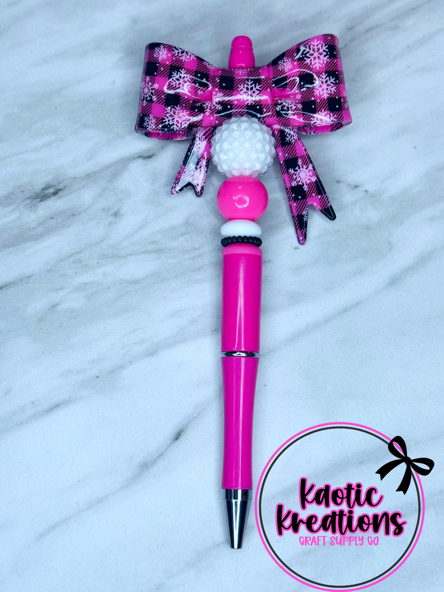 (SHOP DESTASH) PRE-MADE BEADED PEN - JUMBO BOW BP3 (1ct)