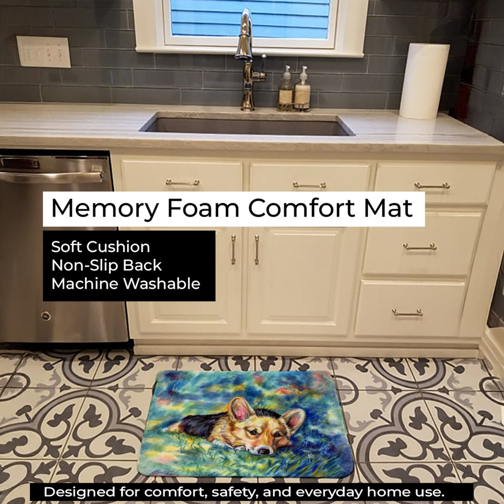Corgi Tuckered Out Memory Foam Kitchen Mat Machine Washable Anti-Fatigue Cushion Comfort Bath or Kitchen Rug