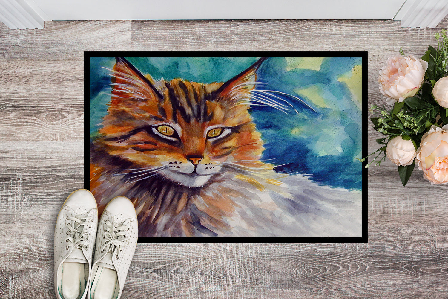 Maine Coon Cat Watching you Doormat Indoor Outdoor 24H X 36W Front Door Mat Rugs for Entryway, Non Slip Washable Low Pile,