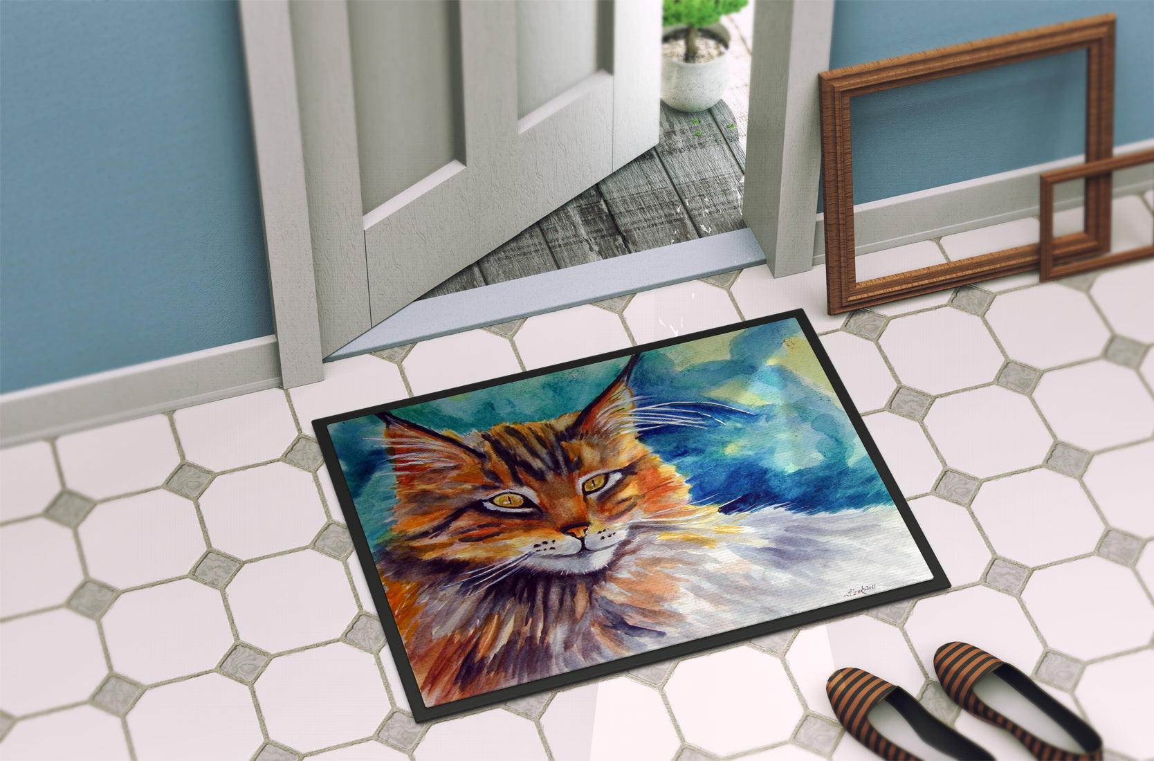 Maine Coon Cat Watching you Doormat Indoor Outdoor 24H X 36W Front Door Mat Rugs for Entryway, Non Slip Washable Low Pile,