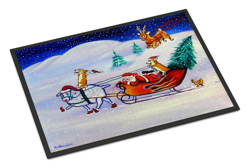 Corgi Highhacked Santa Claus Sleigh Doormat Indoor Outdoor 18H X 27W Front Door Mat Rugs for Entryway, Non Slip Washable