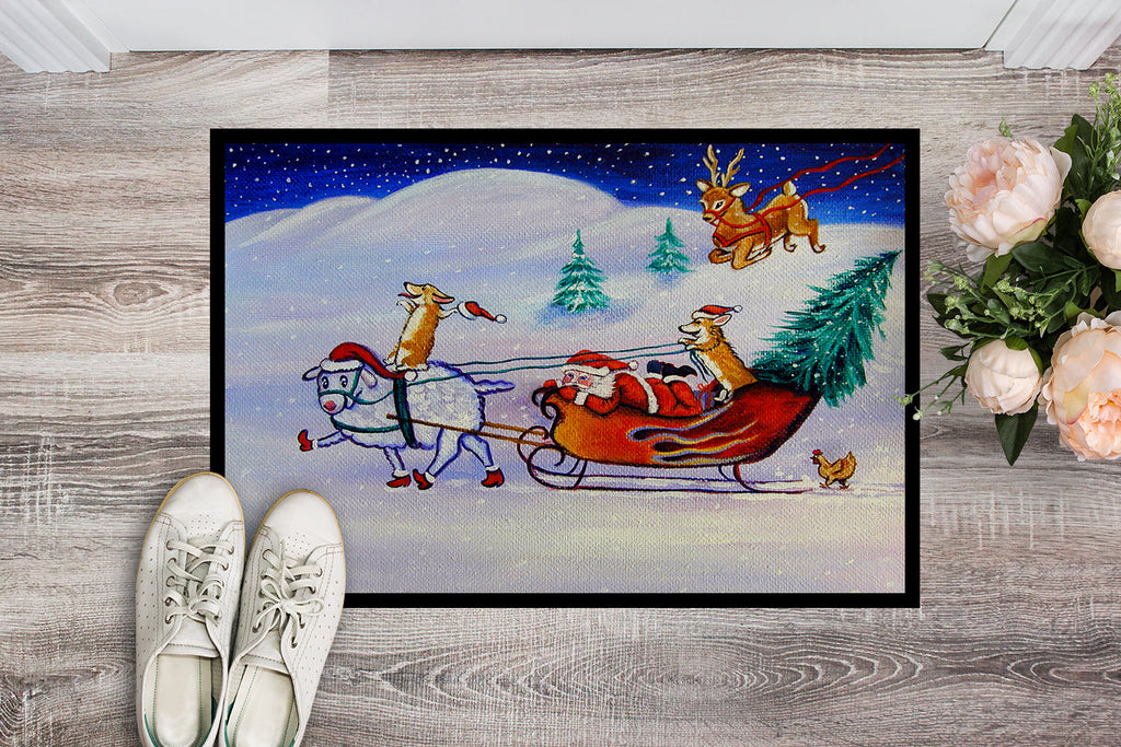 Corgi Highhacked Santa Claus Sleigh Doormat Indoor Outdoor 18H X 27W Front Door Mat Rugs for Entryway, Non Slip Washable