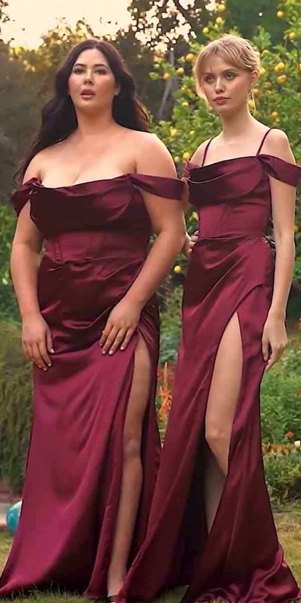 Ladivine 7492 Satin Off the Shoulder Corset Satin Formal Gown