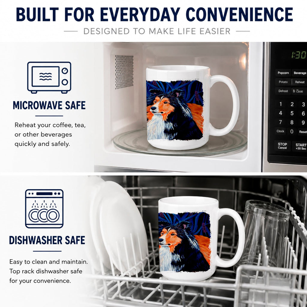 Sheltie Ceramic Coffee Mug 15 oz Decorative Large C Handle Mug Cup for Tea, Cocoa Hot Chocolate