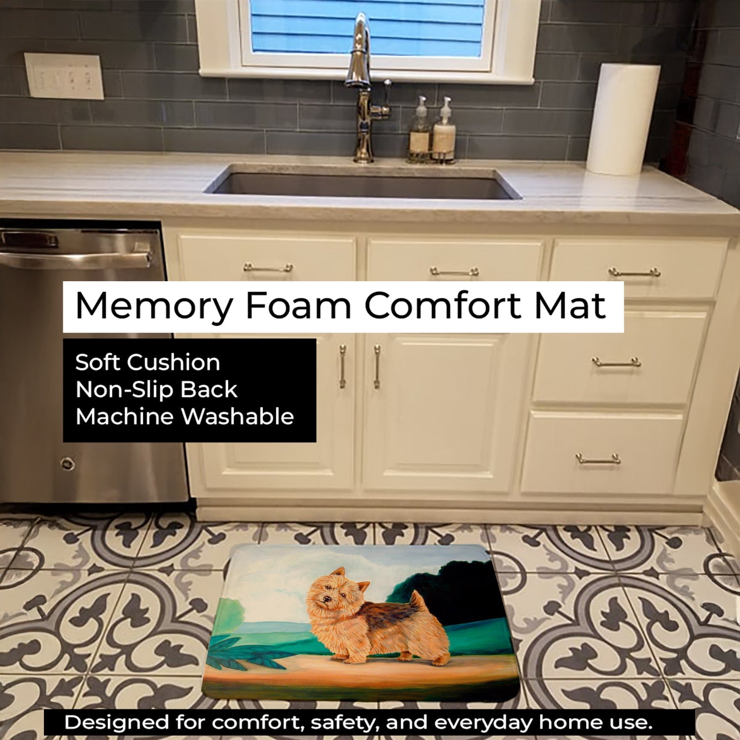 Norwich Terrier Memory Foam Kitchen Mat Machine Washable Anti-Fatigue Cushion Comfort Bath or Kitchen Rug