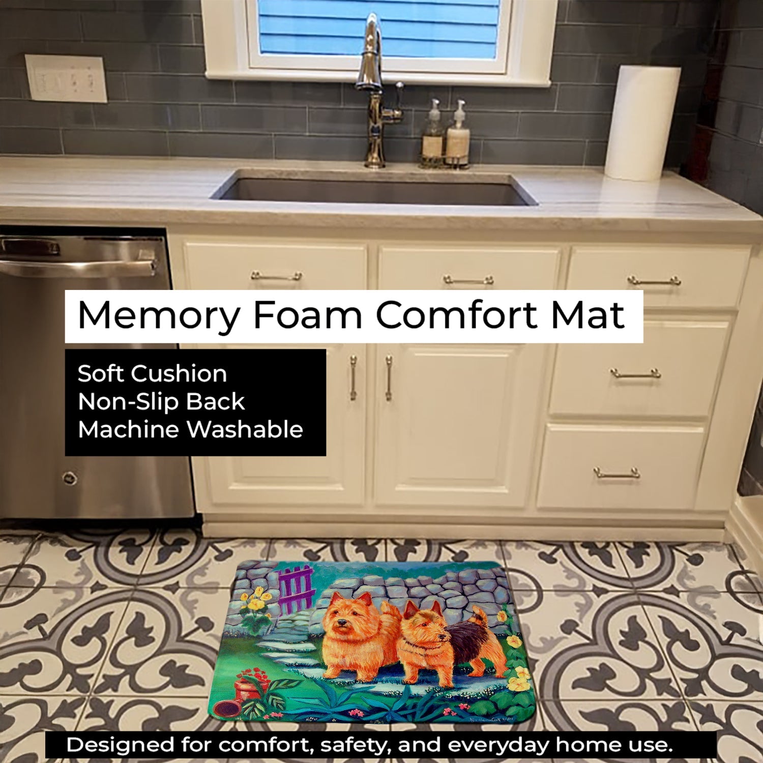 Norwich Terrier Memory Foam Kitchen Mat Machine Washable Anti-Fatigue Cushion Comfort Bath or Kitchen Rug