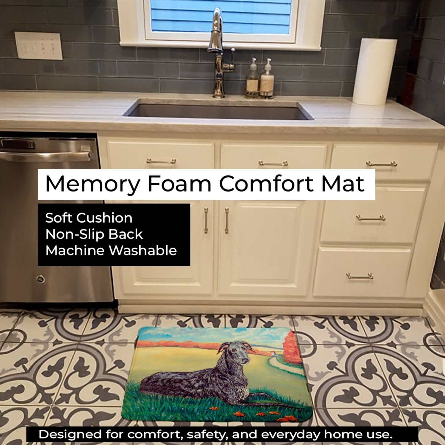 Scottish Deerhound Memory Foam Kitchen Mat Machine Washable Anti-Fatigue Cushion Comfort Bath or Kitchen Rug