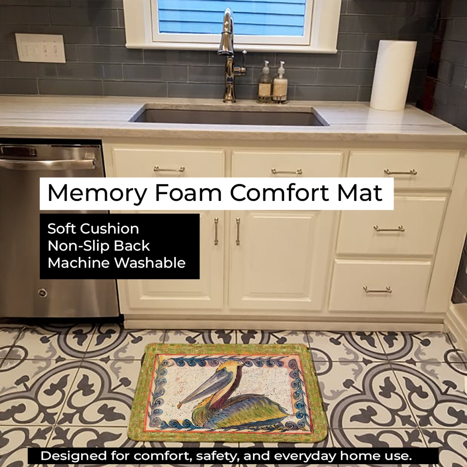 Pelican Memory Foam Kitchen Mat Machine Washable Anti-Fatigue Cushion Comfort Bath or Kitchen Rug