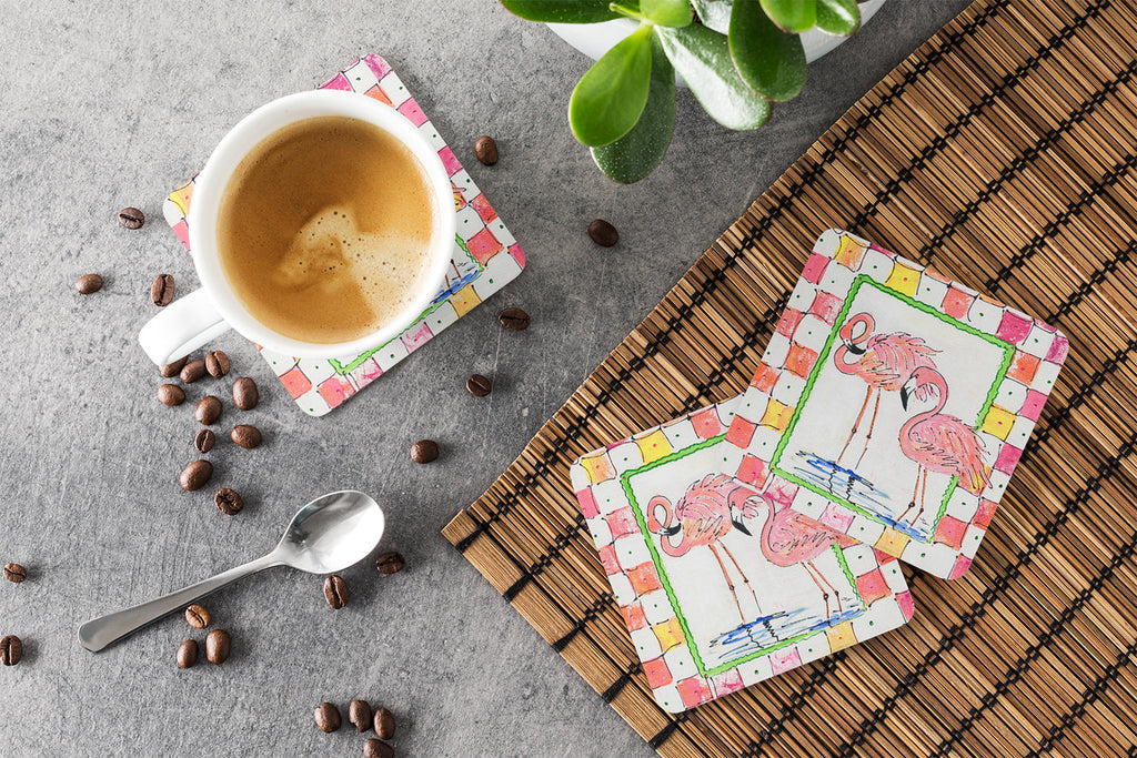 Bird - Flamingo Foam Coasters Set of 4 Cup Coasters for Indoor Outdoor, Tabletop Protection, Anti Slip, Mouse pad Material