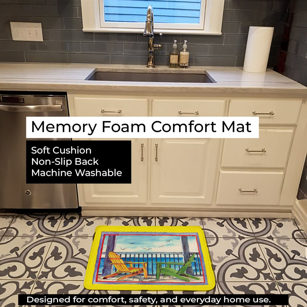 Adirondack Chairs Yellow Memory Foam Kitchen Mat Machine Washable Anti-Fatigue Cushion Comfort Bath or Kitchen Rug