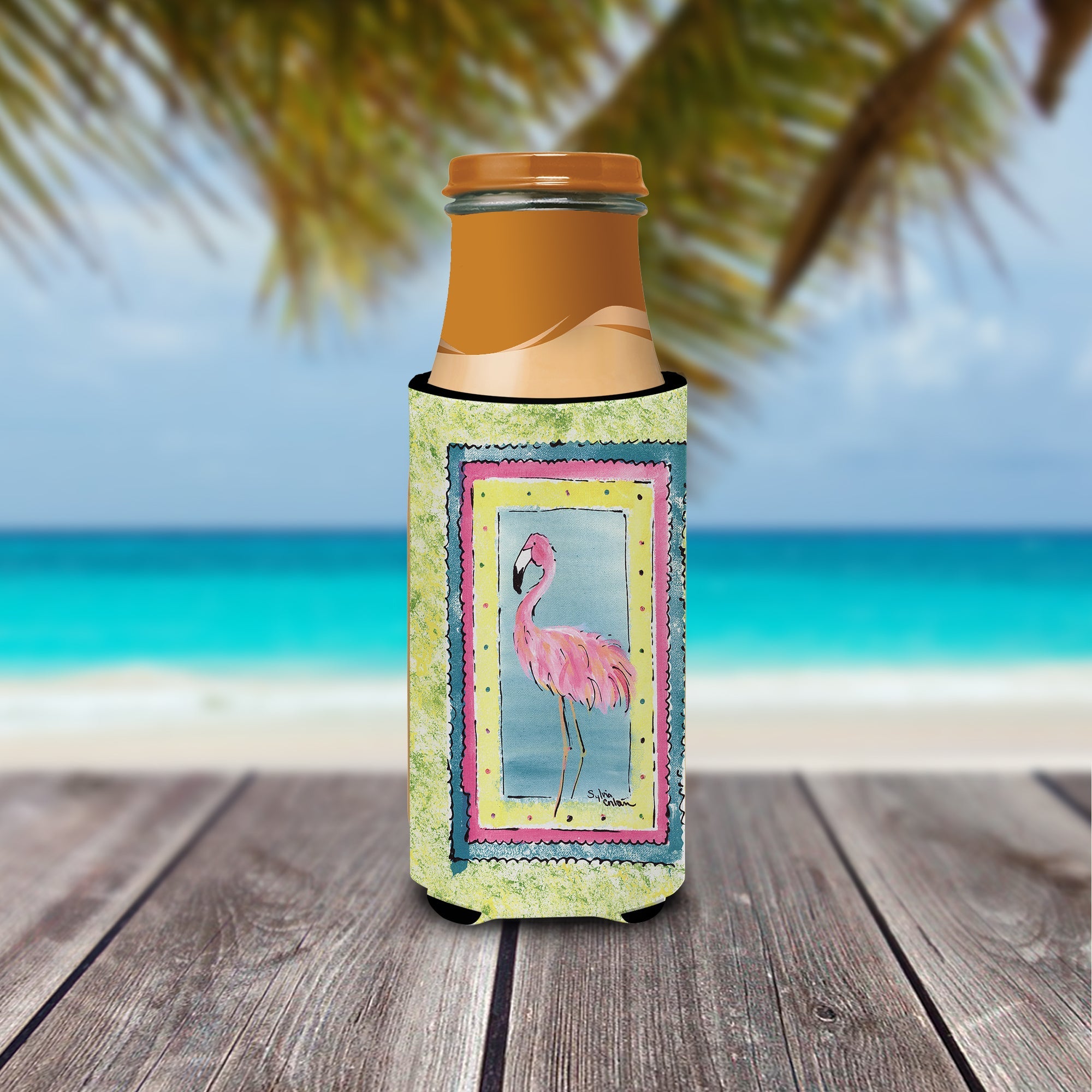 Bird - Flamingo Slim Can Hugger , Insulated Foam Hugger for 12 oz Slim Cans, Beer Bottles & Water Bottles, Printed in USA