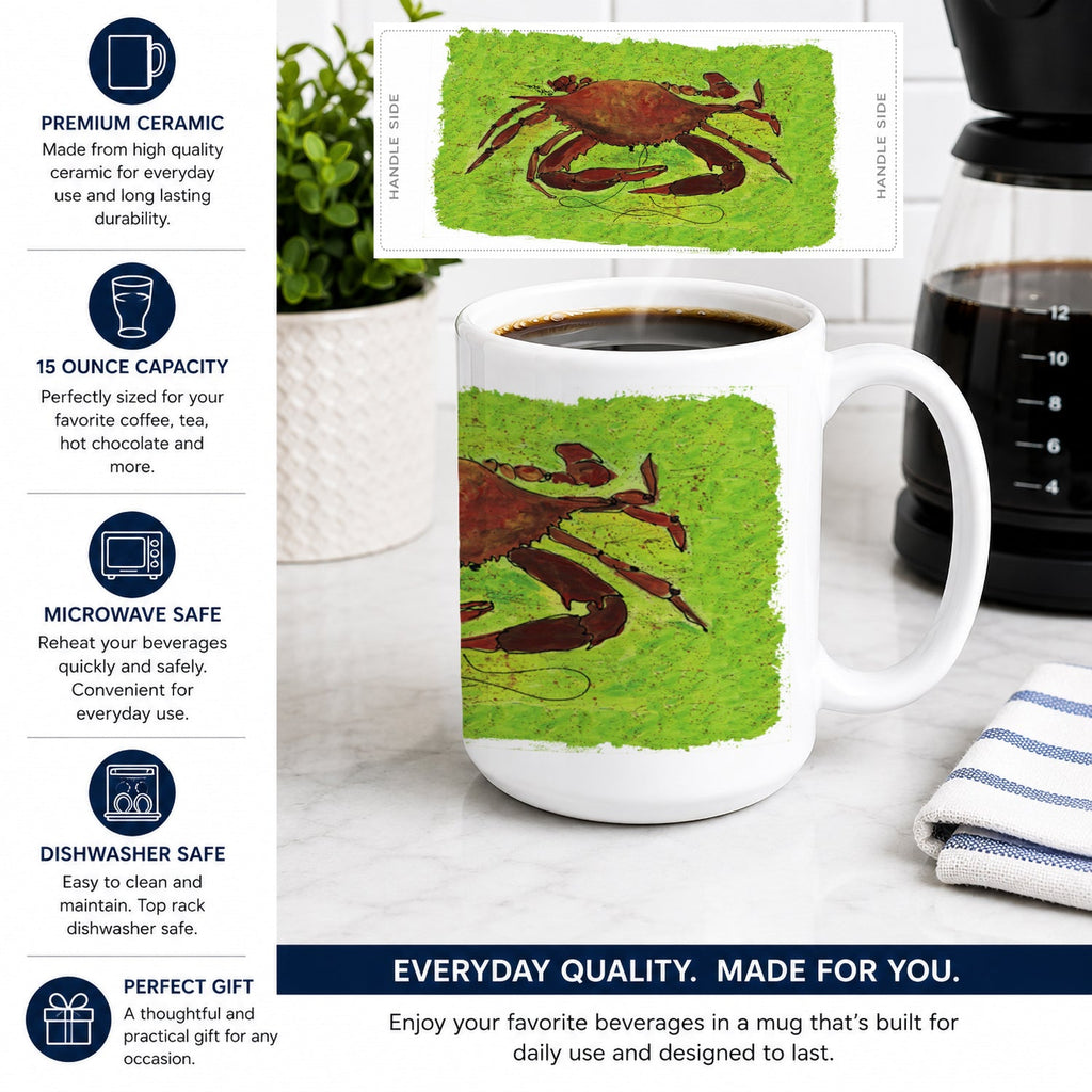 Crab Ceramic Coffee Mug 15 oz Decorative Large C Handle Mug Cup for Tea, Cocoa Hot Chocolate