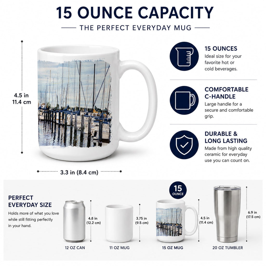 The Warf Ceramic Coffee Mug 15 oz Decorative Large C Handle Mug Cup for Tea, Cocoa Hot Chocolate