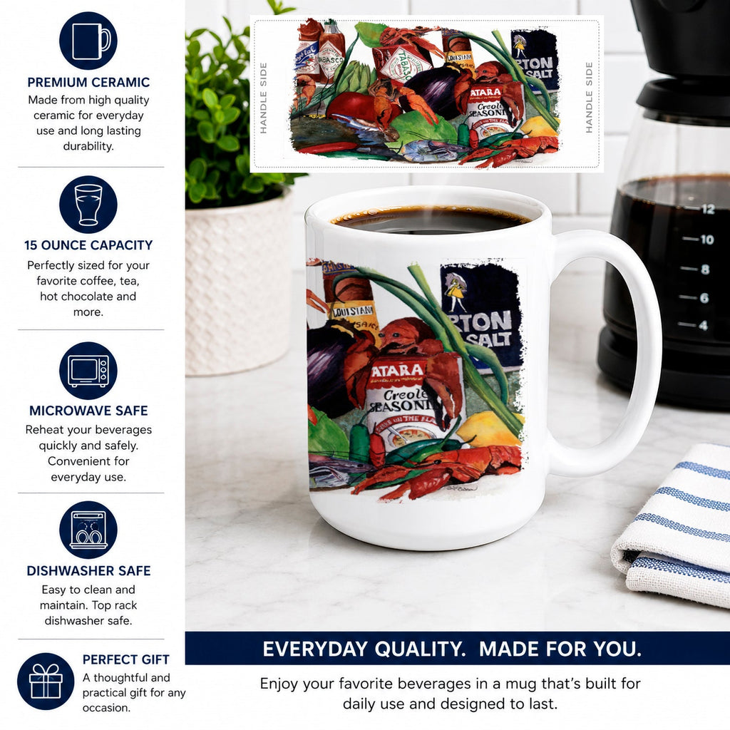 Louisiana Spices Ceramic Coffee Mug 15 oz Decorative Large C Handle Mug Cup for Tea, Cocoa Hot Chocolate