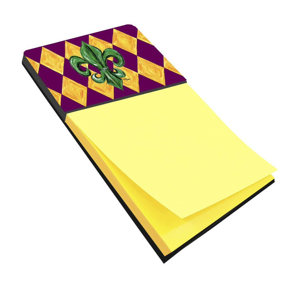 Mardi Gras Fleur de lis Purple Green and Gold Watercolor Sticky Note Holder Refillable Dispenser Desk Accessory 3x3 Pad Gift