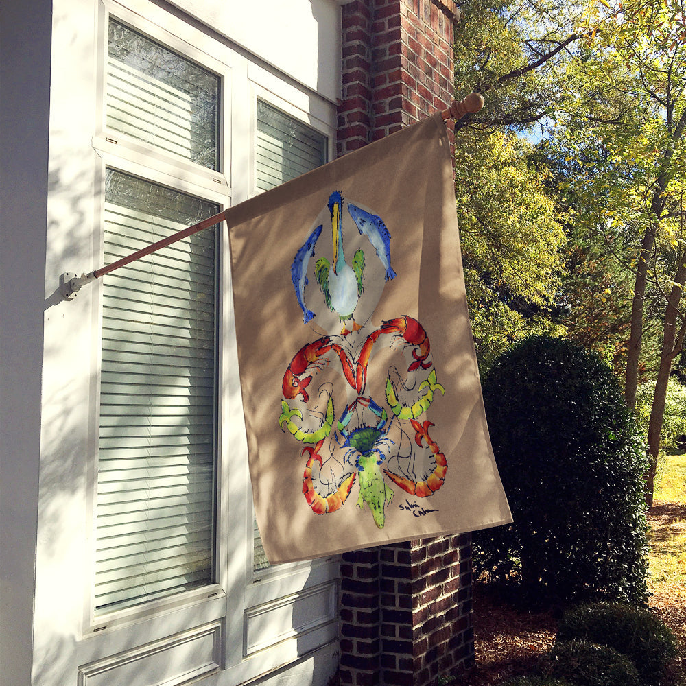 Crab Shrimp Pelican Crab and Gator Fleur de lis House Flag 28x40 Porch Sleeve Pole Decorative Outside Yard Banner Artwork Wall Hanging, Polyester