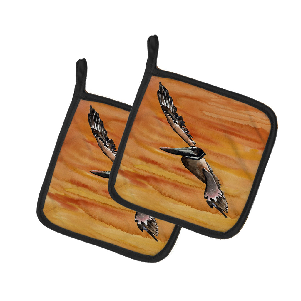 Pelican Pot Holder Set of 2 Heat Resistant Quilted Hot Pads 7.5 x 7.5 Inch, Insulated Kitchen Trivets for Cooking & Baking