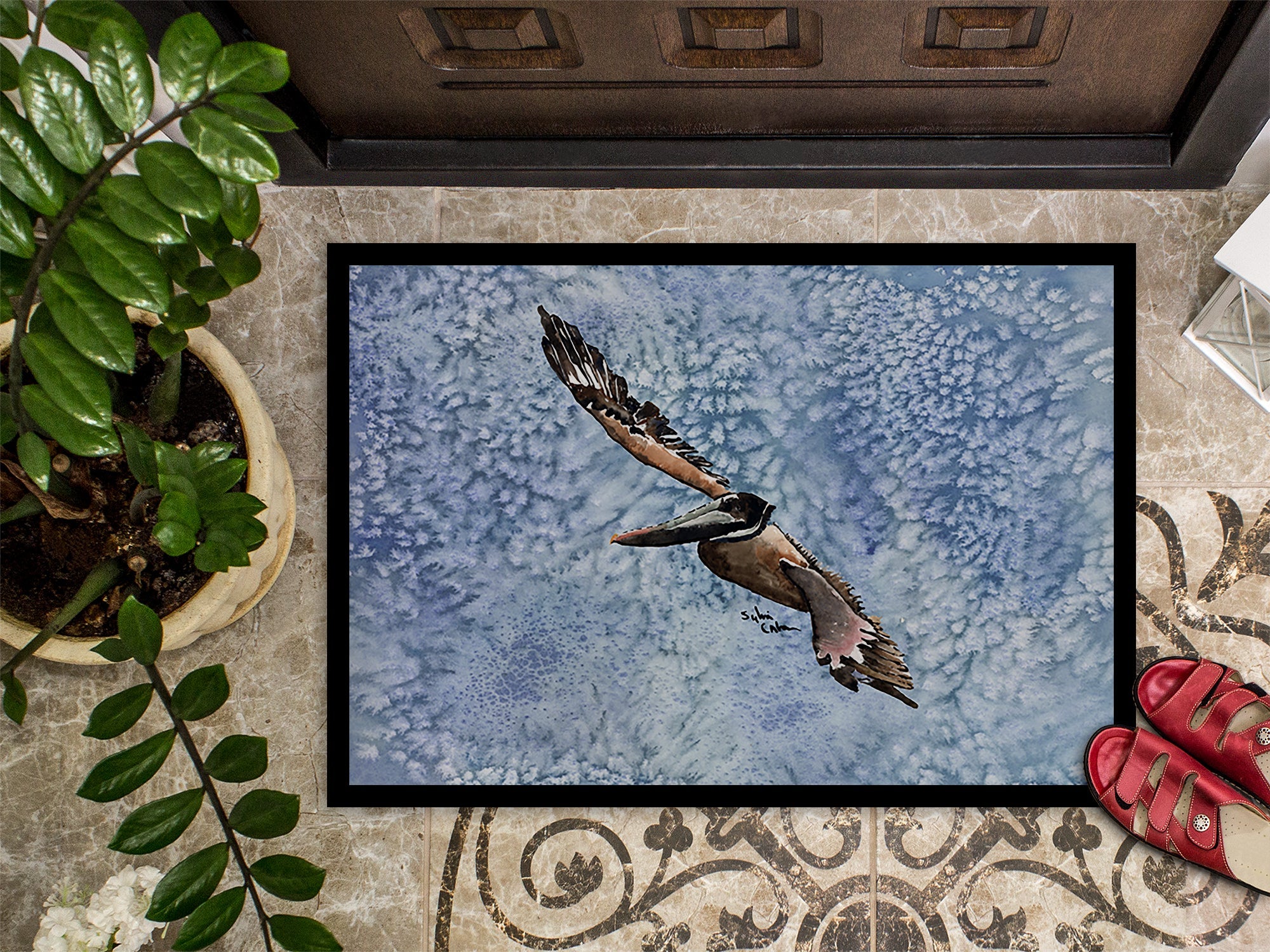 Pelican Cool Blue Water Doormat Indoor Outdoor 24H X 36W Front Door Mat Rugs for Entryway, Non Slip Washable Low Pile,