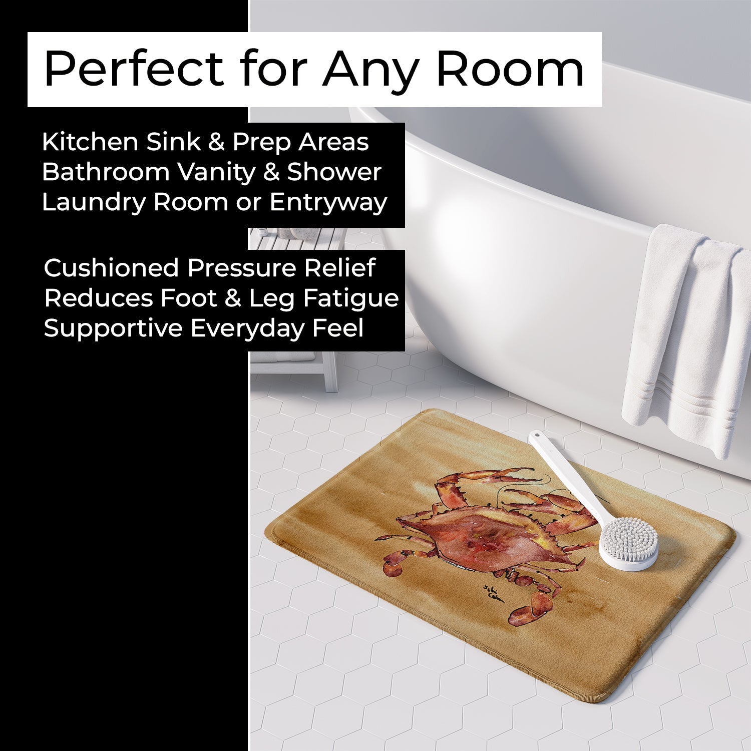 Cooked Crab Sandy Beach Memory Foam Kitchen Mat Machine Washable Anti-Fatigue Cushion Comfort Bath or Kitchen Rug