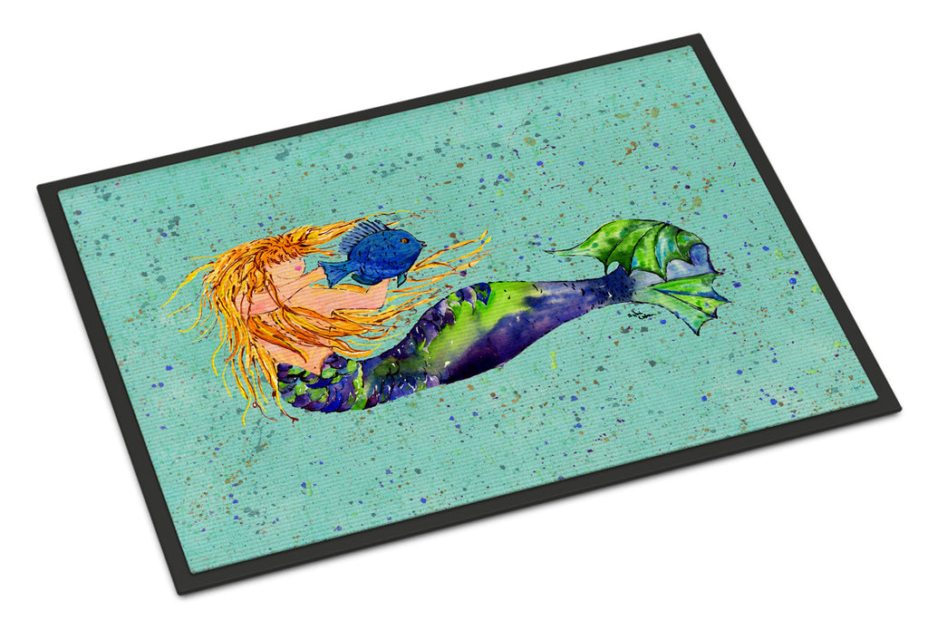 Blonde Mermaid on Teal Doormat Indoor Outdoor 24H X 36W Front Door Mat Rugs for Entryway, Non Slip Washable Low Pile,