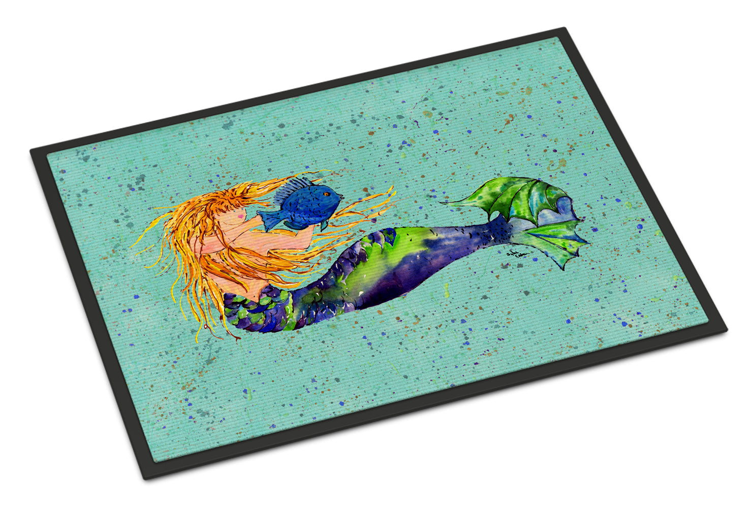 Blonde Mermaid on Teal Doormat Indoor Outdoor 24H X 36W Front Door Mat Rugs for Entryway, Non Slip Washable Low Pile,