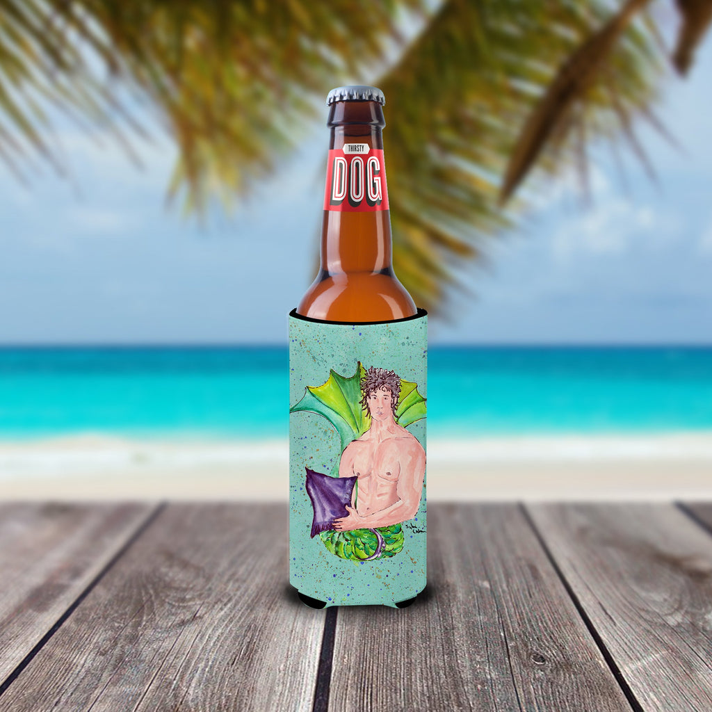 Black Haired Merman Slim Can Hugger , Insulated Foam Hugger for 12 oz Slim Cans, Beer Bottles & Water Bottles, Printed in USA