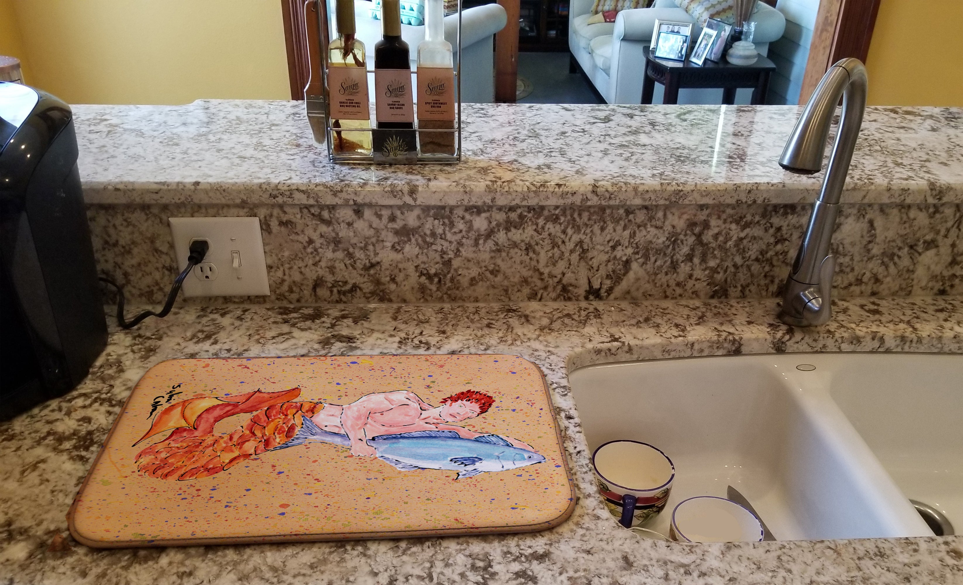 Red Headed Ginger Merman Dish Drying Mat Absorbent Dish Drying Mat Pad for Kitchen Counter Dish Drainer Mat for Countertop, 14 x 21", Multicolor