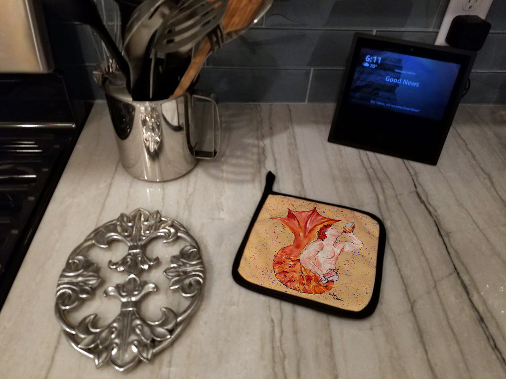 Red Headed Ginger Merman Pot Holder Set of 2 Heat Resistant Quilted Hot Pads 7.5 x 7.5 Inch, Insulated Kitchen Trivets for Cooking & Baking