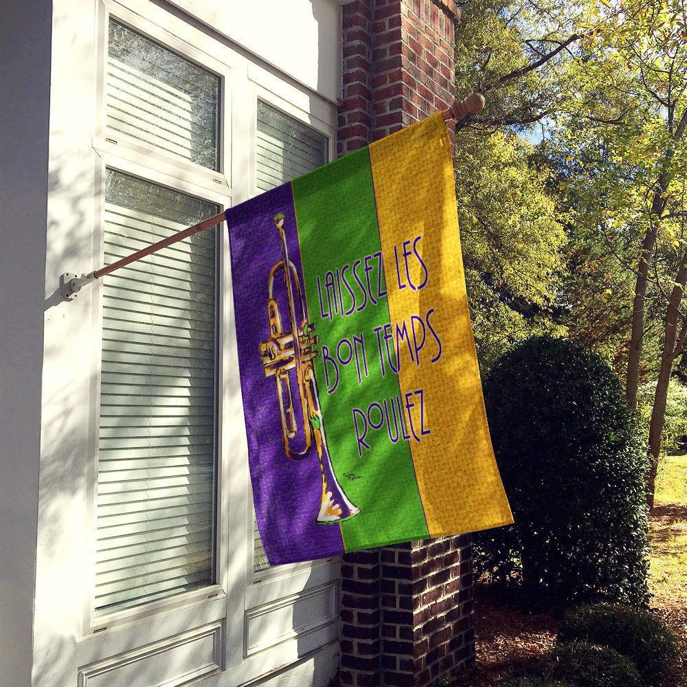 Trumpet Mardi Gras laissez la bonne temps rouler House Flag 28x40 Porch Sleeve Pole Decorative Outside Yard Banner Artwork Wall Hanging, Polyester