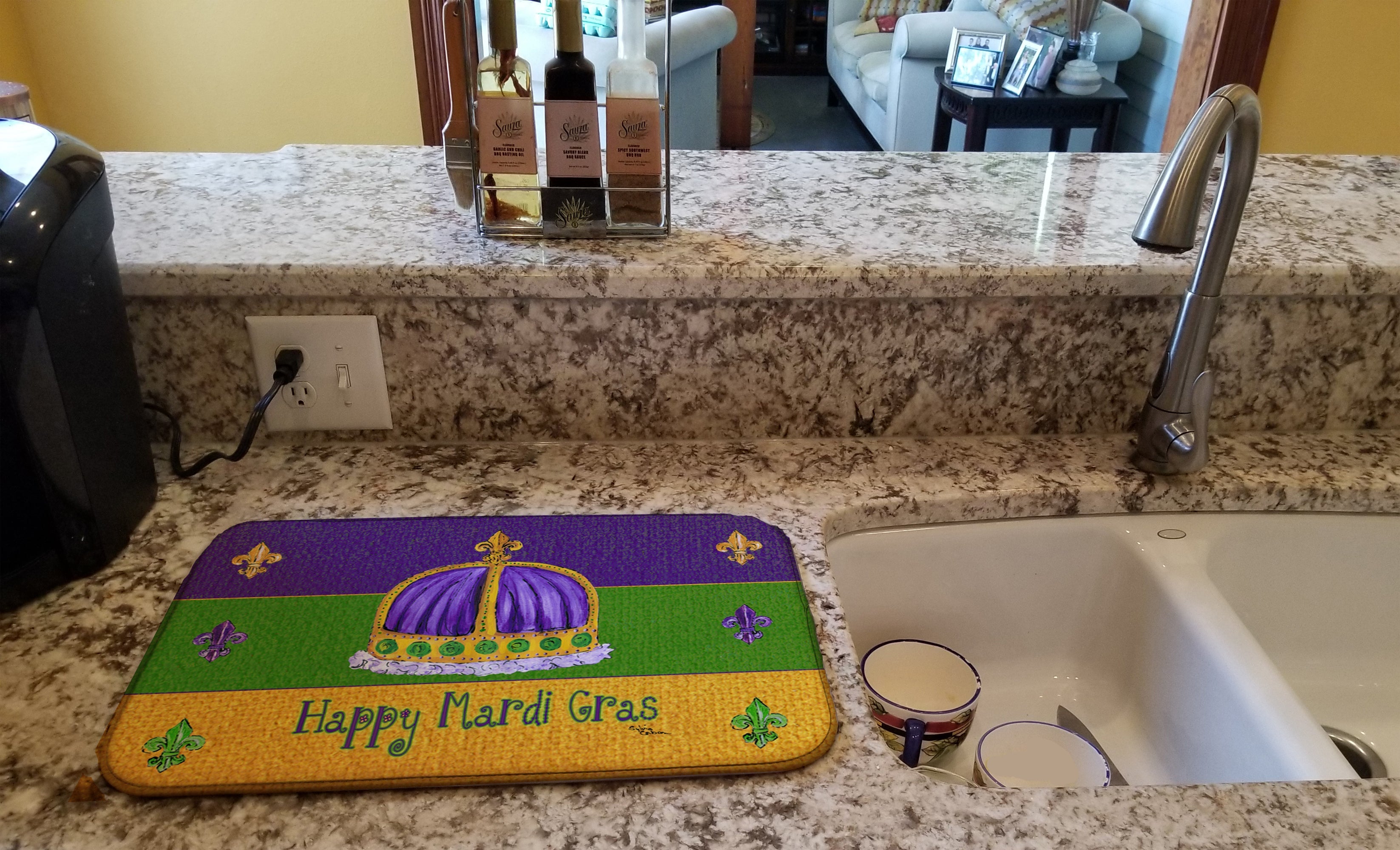 Mardi Gras Dish Drying Mat Absorbent Dish Drying Mat Pad for Kitchen Counter Dish Drainer Mat for Countertop, 14 x 21", Multicolor