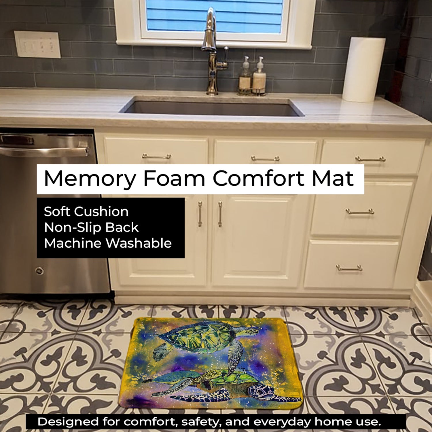 Turtle Memory Foam Kitchen Mat Machine Washable Anti-Fatigue Cushion Comfort Bath or Kitchen Rug