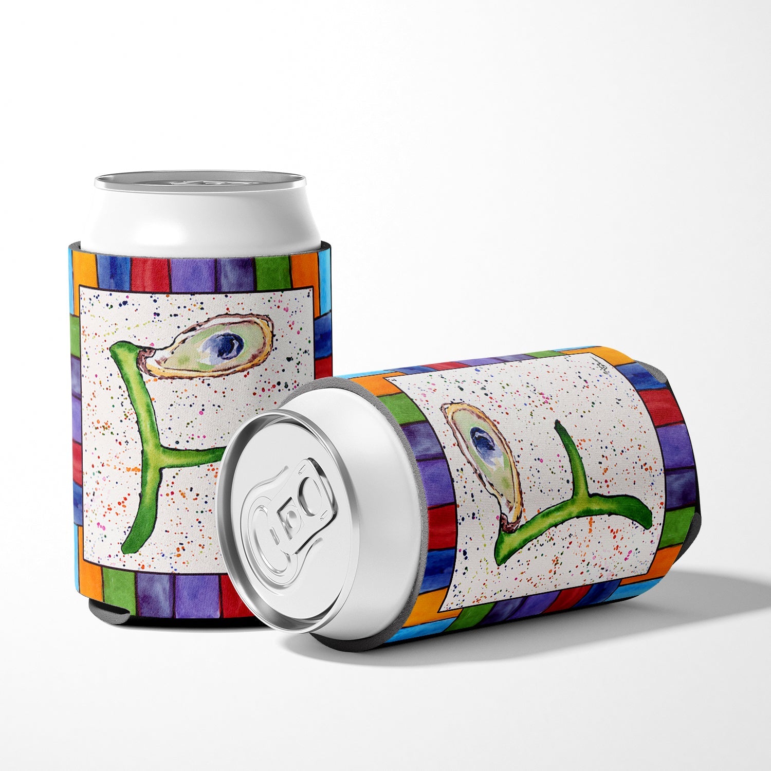 Beach and Seafood Letter F Can or Bottle Hugger Cooler Sleeve for Standard 12 oz Cans, Insulated Foam Beer & Soda Can Hugger Reusable