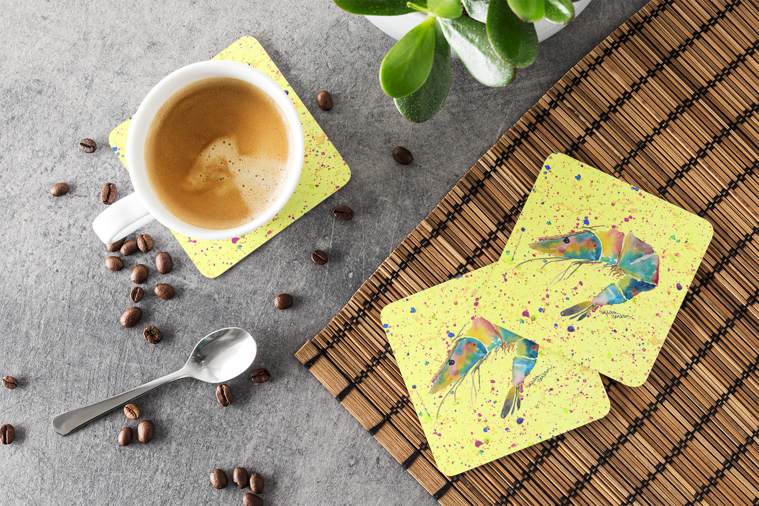 Shrimp Foam Coasters Set of 4 Cup Coasters for Indoor Outdoor, Tabletop Protection, Anti Slip, Mouse pad Material