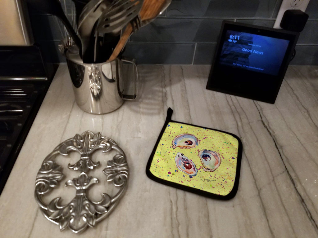 Oyster Pot Holder Set of 2 Heat Resistant Quilted Hot Pads 7.5 x 7.5 Inch, Insulated Kitchen Trivets for Cooking & Baking