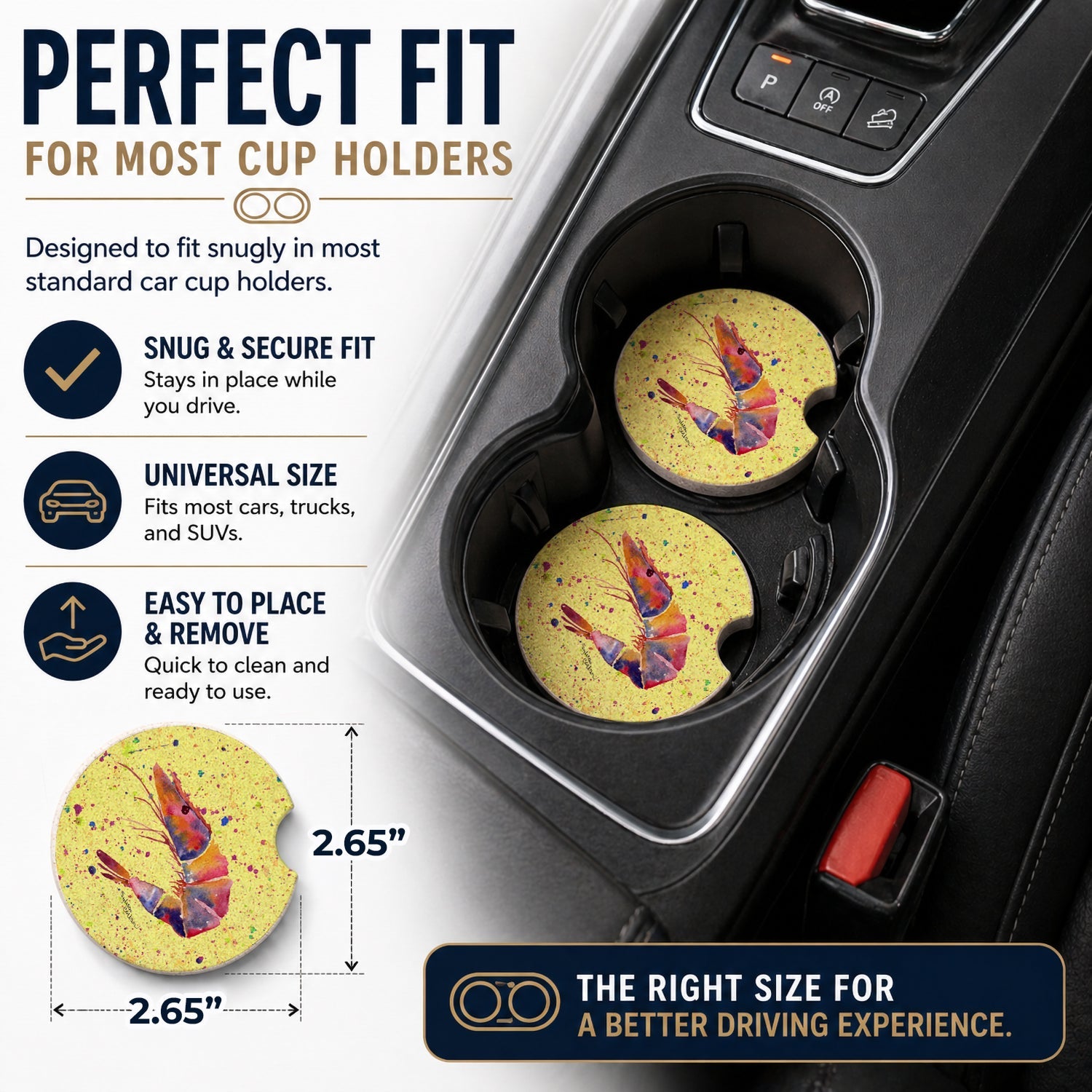 Set of 2 Cup Holder Car Coasters Absorbent Round Sandstone Coasters Gifts for Men or Women, 2.5, Multicolor