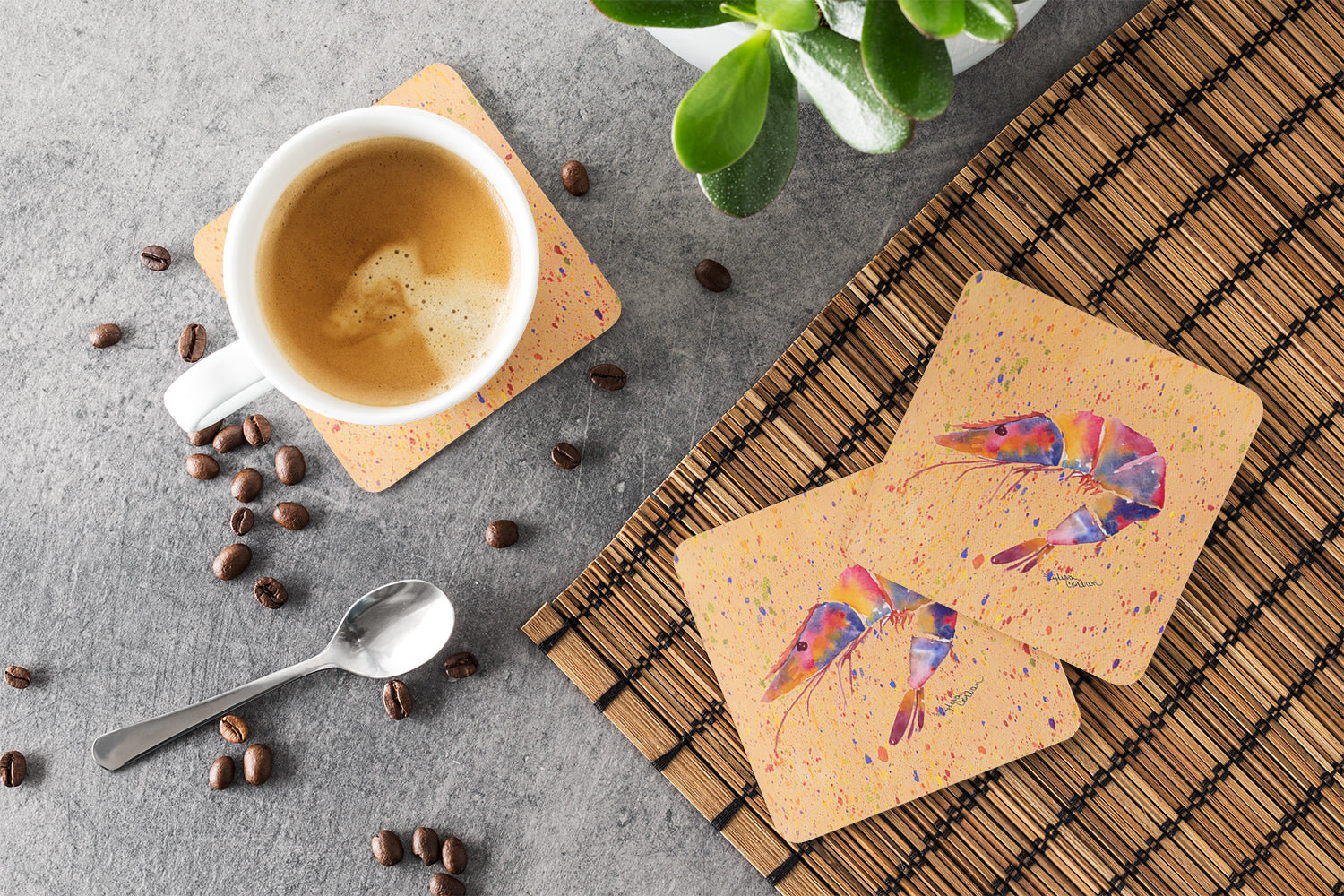 Shrimp Foam Coasters Set of 4 Cup Coasters for Indoor Outdoor, Tabletop Protection, Anti Slip, Mouse pad Material