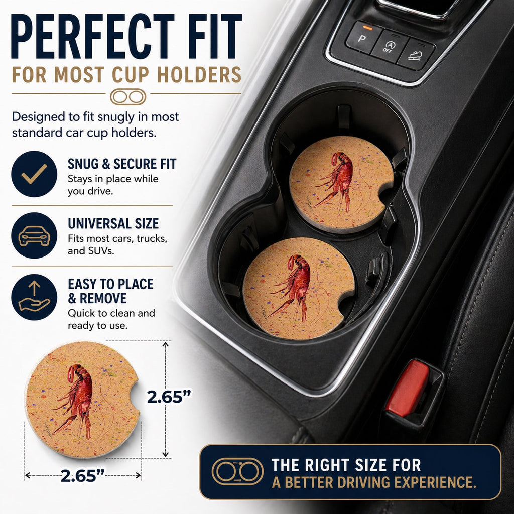 Crawfish Set of 2 Cup Holder Car Coasters Absorbent Round Sandstone Coasters Gifts for Men or Women, 2.5, Multicolor