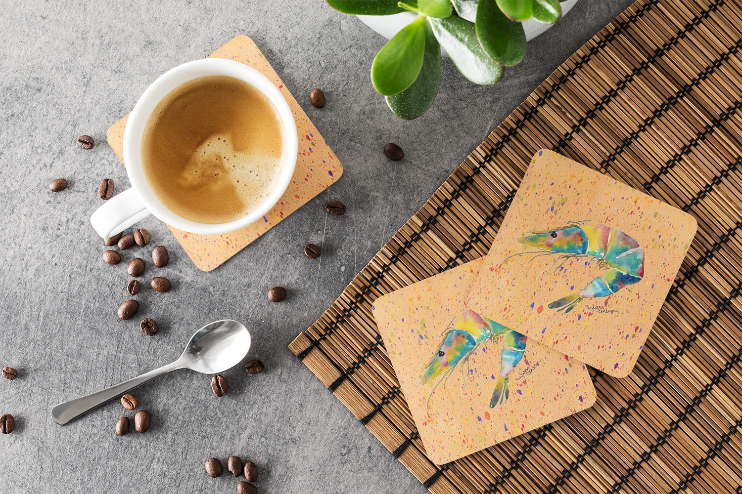 Shrimp Foam Coasters Set of 4 Cup Coasters for Indoor Outdoor, Tabletop Protection, Anti Slip, Mouse pad Material