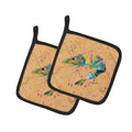 Shrimp Pot Holder Set of 2 Heat Resistant Quilted Hot Pads 7.5 x 7.5 Inch, Insulated Kitchen Trivets for Cooking & Baking