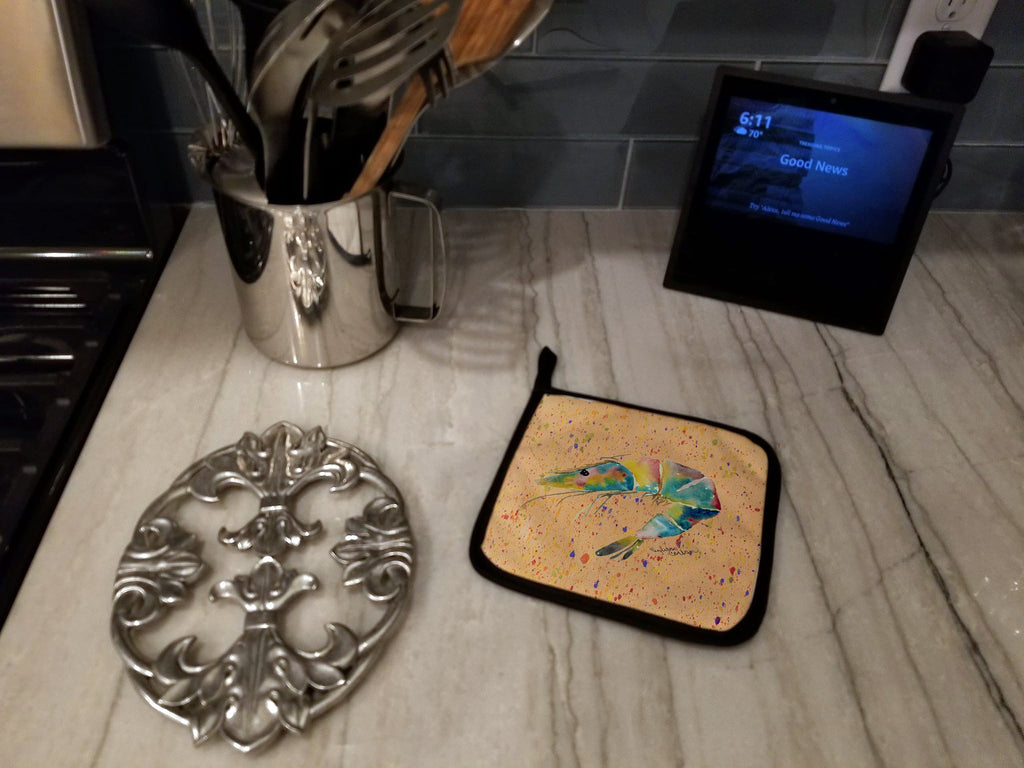 Shrimp Pot Holder Set of 2 Heat Resistant Quilted Hot Pads 7.5 x 7.5 Inch, Insulated Kitchen Trivets for Cooking & Baking