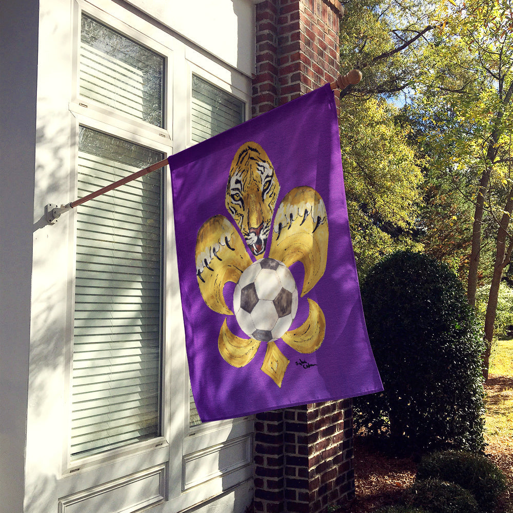 Tiger Fleur de lis Soccer House Flag 28x40 Porch Sleeve Pole Decorative Outside Yard Banner Artwork Wall Hanging, Polyester