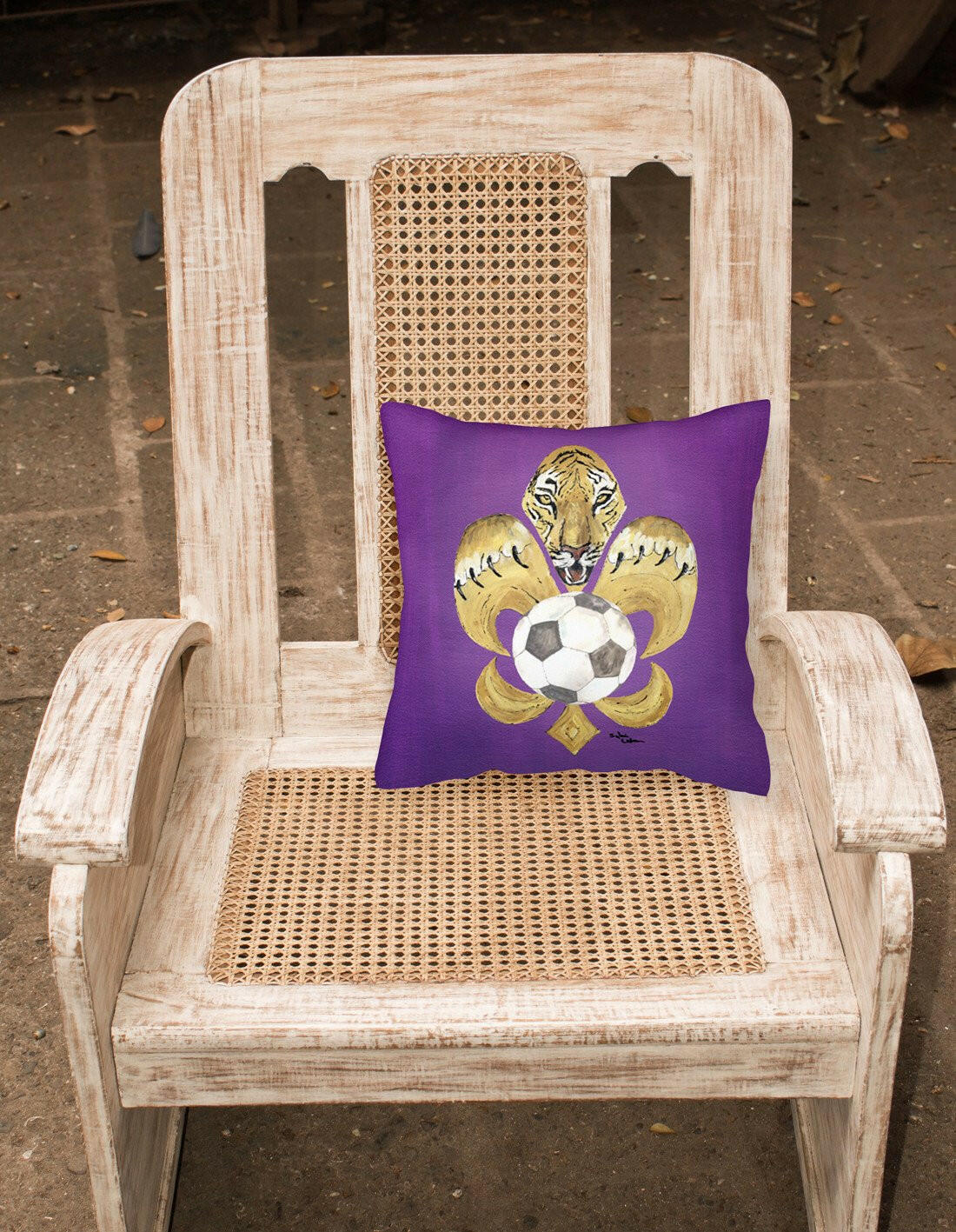 Tiger Fleur de lis Soccer Decorative Throw Pillow 14x14 Indoor Outdoor Accent Cushion, Fabric Cover with Insert for Sofa, Bed, Porch & Living Room