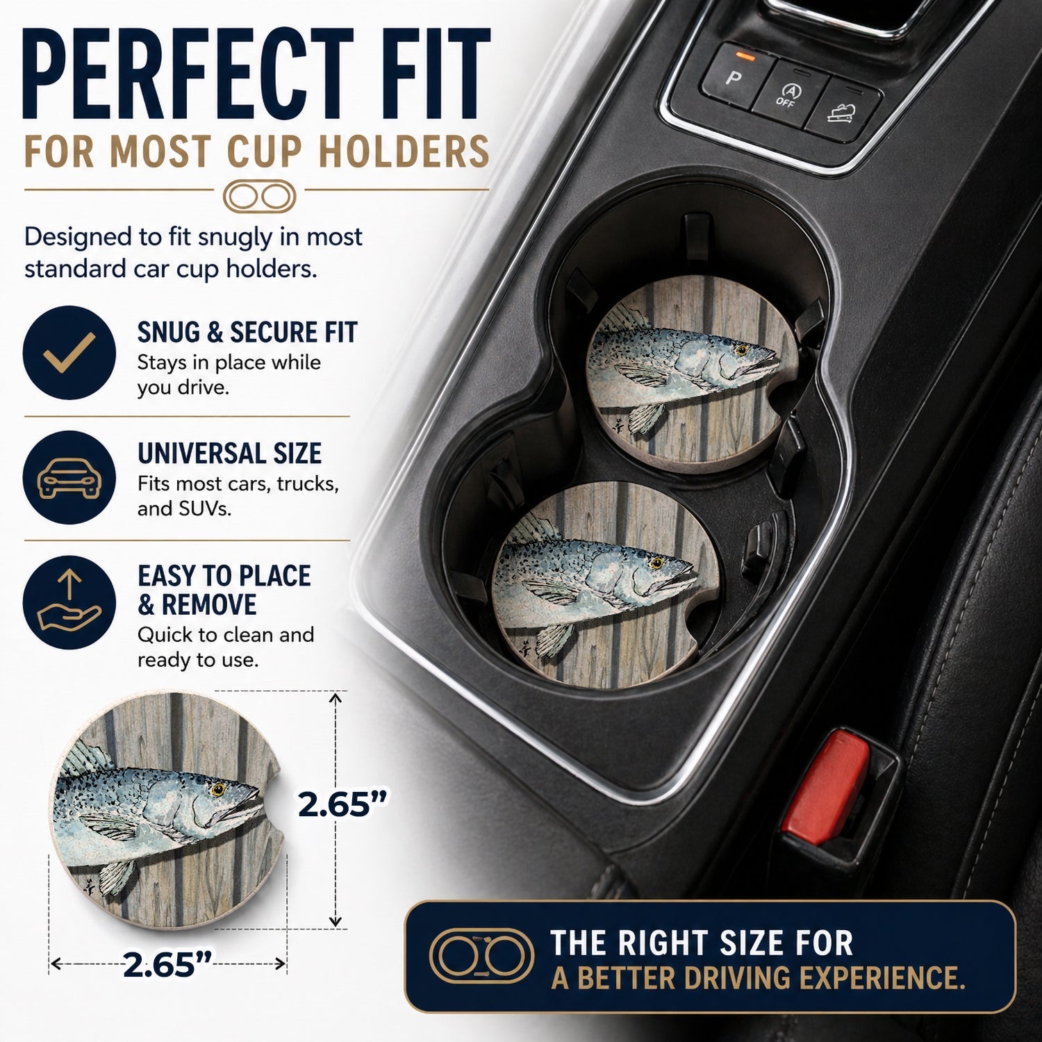 Fish Speckled Trout Set of 2 Cup Holder Car Coasters Absorbent Round Sandstone Coasters Gifts for Men or Women, 2.5, Multicolor
