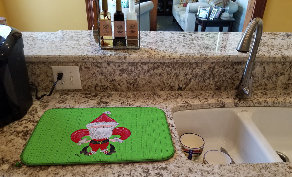 Christmas Fleur de lis Santa Claus Dish Drying Mat Absorbent Dish Drying Mat Pad for Kitchen Counter Dish Drainer Mat for Countertop, 14 x 21", Multicolor