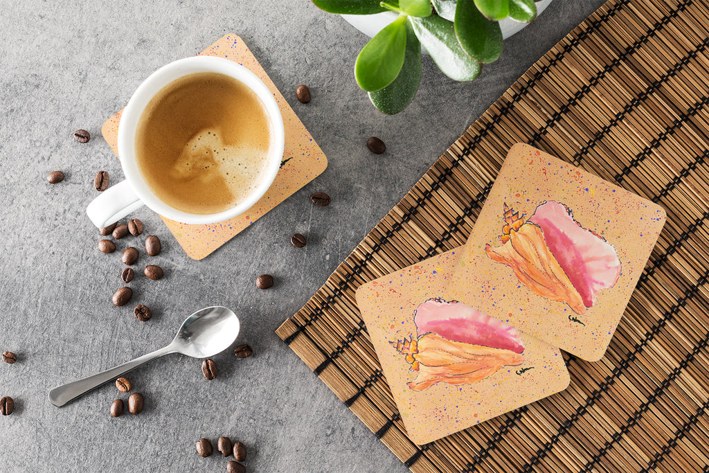 Shells Foam Coasters Set of 4 Cup Coasters for Indoor Outdoor, Tabletop Protection, Anti Slip, Mouse pad Material