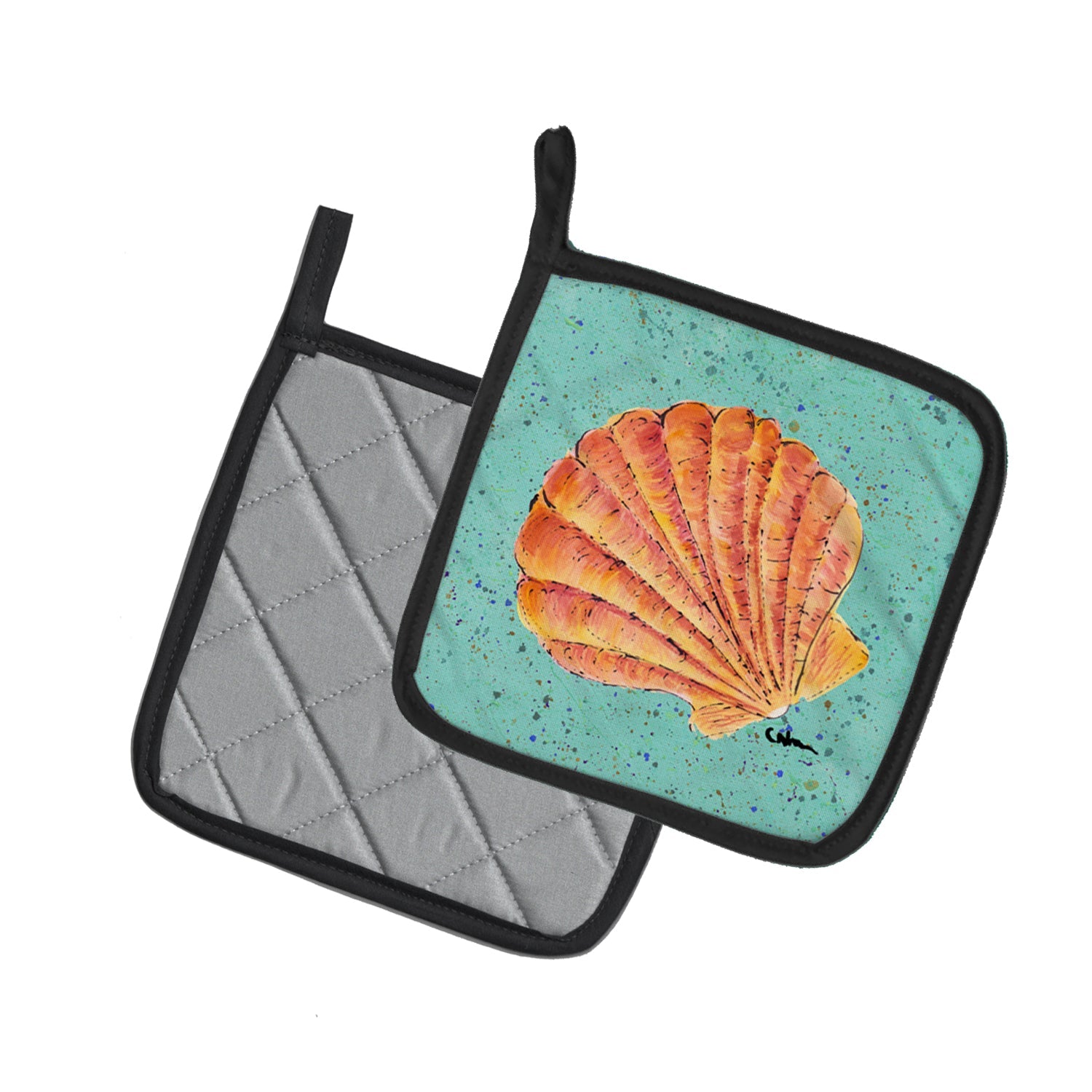 Shells Pot Holder Set of 2 Heat Resistant Quilted Hot Pads 7.5 x 7.5 Inch, Insulated Kitchen Trivets for Cooking & Baking