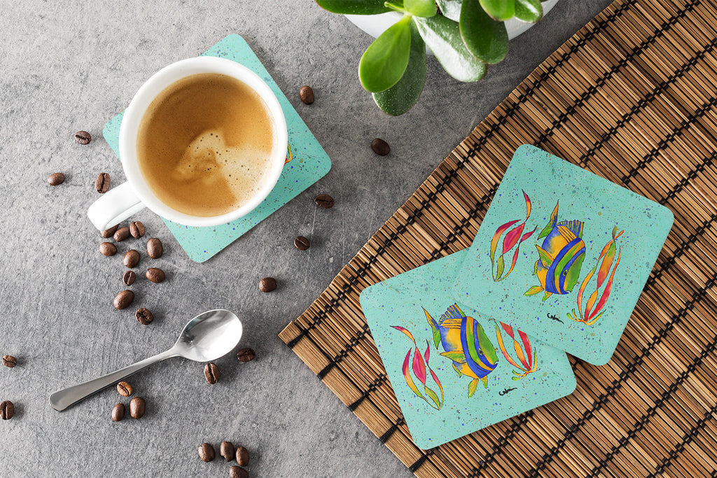 Tropical Fish Foam Coasters Set of 4 Cup Coasters for Indoor Outdoor, Tabletop Protection, Anti Slip, Mouse pad Material