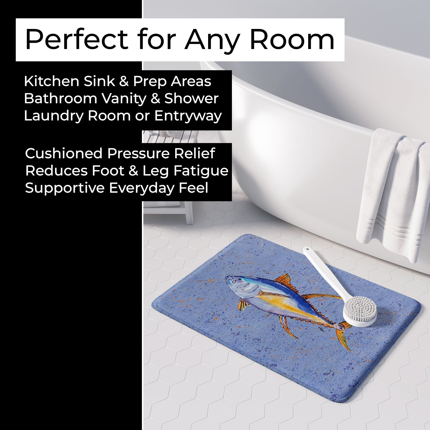 Tuna Fish Memory Foam Kitchen Mat Machine Washable Anti-Fatigue Cushion Comfort Bath or Kitchen Rug