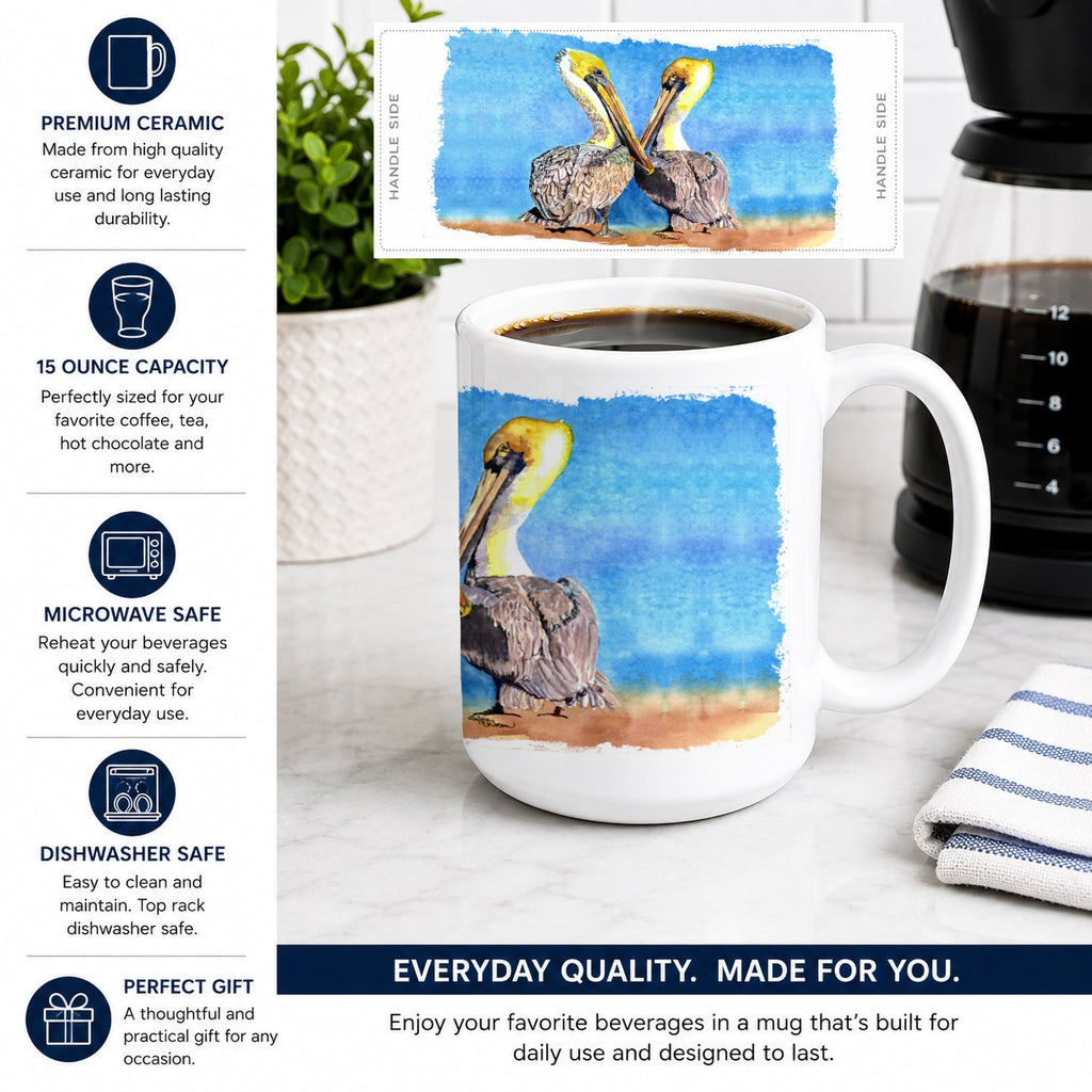 Pelican Ceramic Coffee Mug 15 oz Decorative Large C Handle Mug Cup for Tea, Cocoa Hot Chocolate