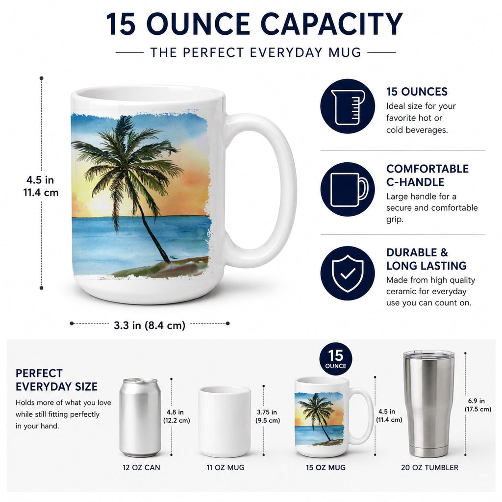 Palm Tree Ceramic Coffee Mug 15 oz Decorative Large C Handle Mug Cup for Tea, Cocoa Hot Chocolate